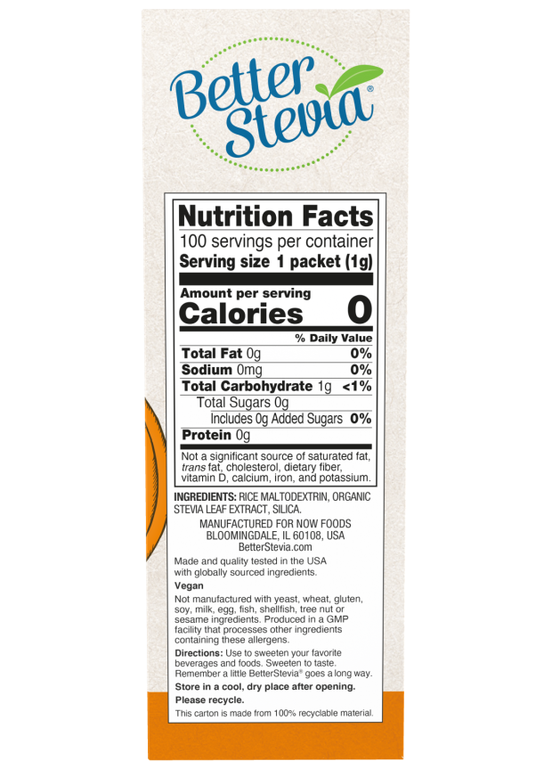 NOW Foods - Bedre Stevia, originálne balíčky - 100 ks - Billede 2
