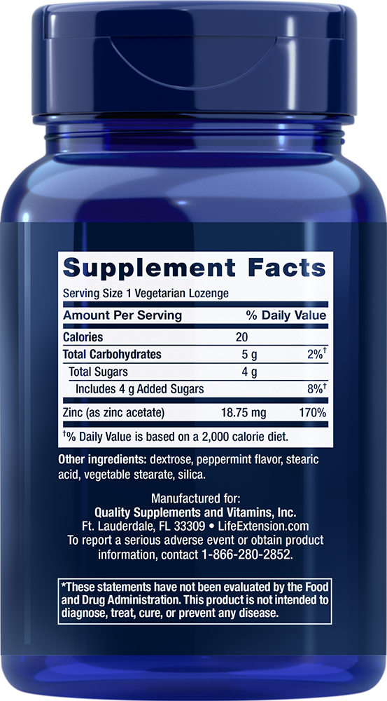 Life Extension - Zlepšené zinkové pastilky, bez príchute - 30 vegetariánskych pastiliek – Obrázok 2