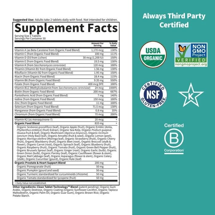 Mykind Organics - Multivitamín pre mužov nad 40 rokov, 60 vegánskych tabliet - Billede 2