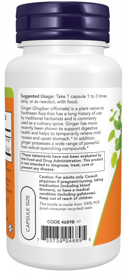 NOW Foods – Extrakt z koreňa zázvoru, 250 mg - 90 kapsúl – Obrázok 3