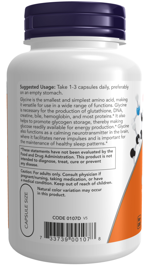 NOW Foods – Glycín 1000 mg, 100 kapsúl – Obrázok 3