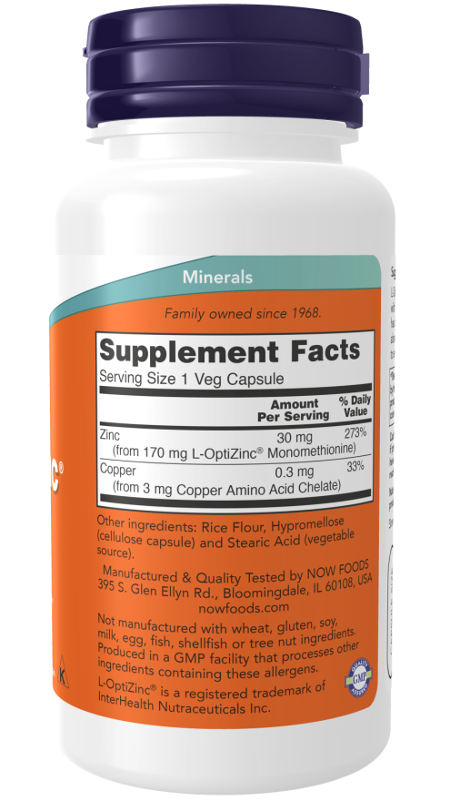 NOW Foods - L-OptiZinc, 30 mg - 100 kapsúl – Obrázok 2
