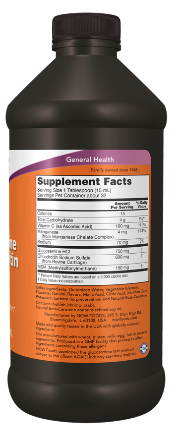 NOW Foods – Glukozamín & Chondroitín s MSM v tekutej forme - 473 ml – Obrázok 2