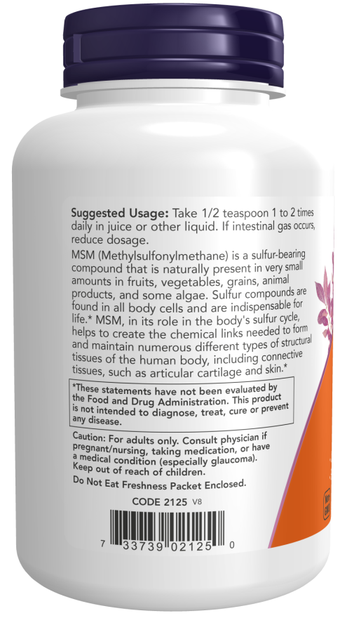 NOW Foods – MSM Methylsulfonylmethan, prášok - 227g – Obrázok 2