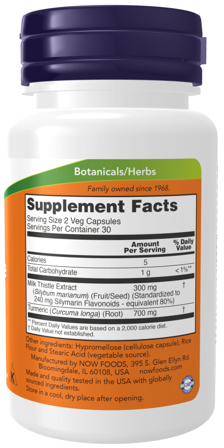 NOW Foods – Extrakt z mliečneho bodliaka s kurkumou, 150 mg - 60 kapsúl – Obrázok 2