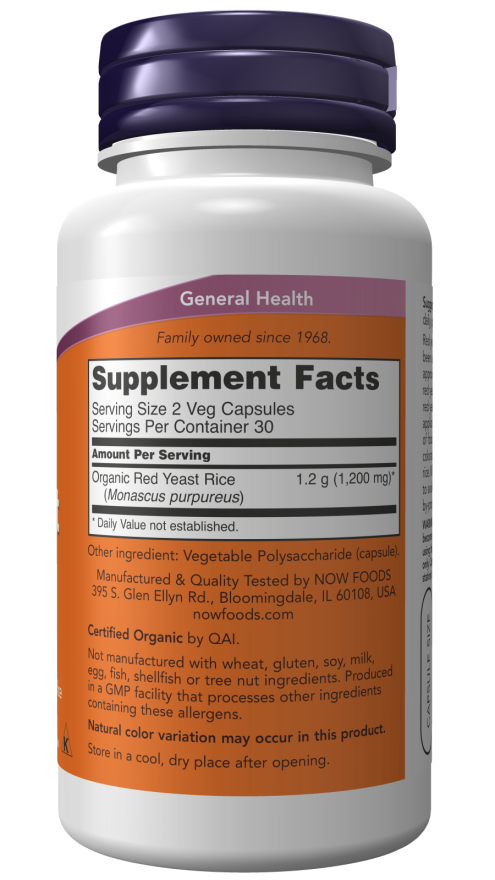 NOW Foods – Červená ryža kvasnica, 600mg - 60 kapsúl – Obrázok 2