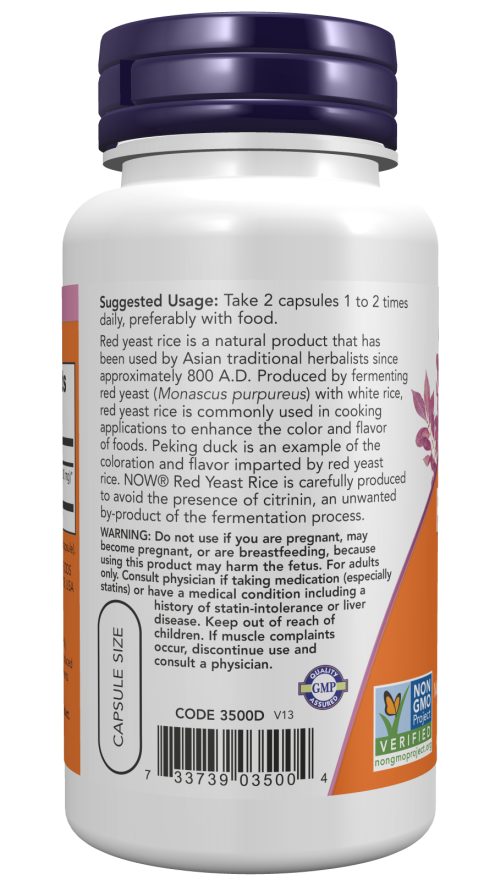 NOW Foods – Červená ryža kvasnica, 600mg - 60 kapsúl – Obrázok 3