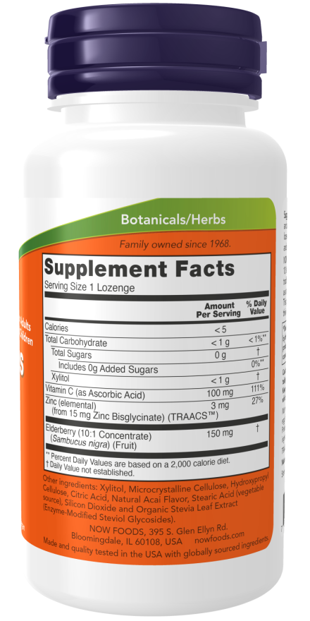 NOW Foods – Sambucus s Zinkom a Vitamínom C - 60 pastiliek – Obrázok 2