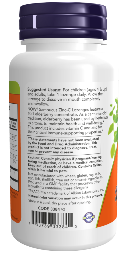 NOW Foods – Sambucus s Zinkom a Vitamínom C - 60 pastiliek – Obrázok 3