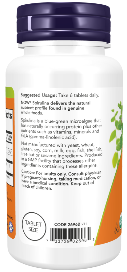 NOW Foods – Organická Spirulina, 500 mg - 500 tabliet – Obrázok 3