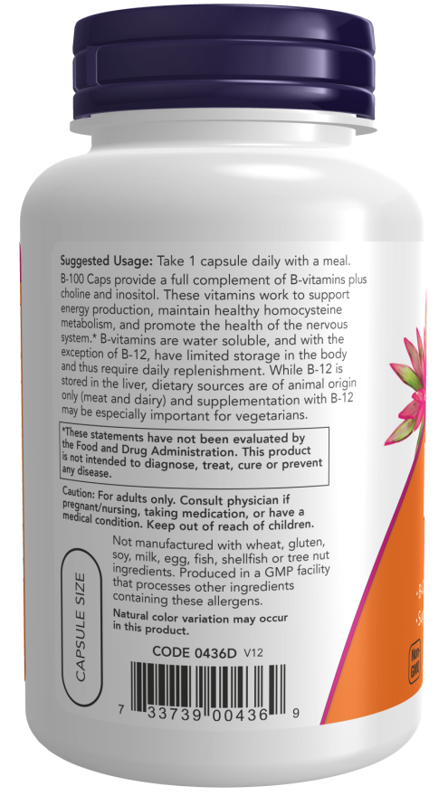 NOW Foods - Vitamín B-100 - 250 kapsúl – Obrázok 3