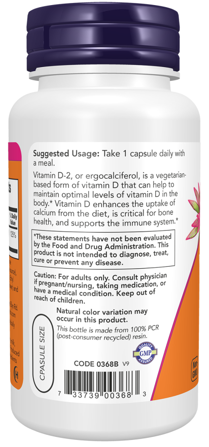 NOW Foods - Vitamín D, 1000 IU, vegetariánske, suché - 120 kapsúl – Obrázok 3