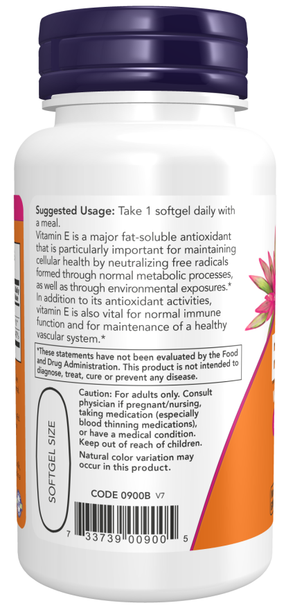 NOW Foods - Vitamín E-1000, Prírodné zmiešané tokoferoly - 50 mäkkých kapsúl – Obrázok 3
