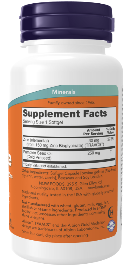 NOW Foods - Zinkglycinát - 120 mäkkých kapsúl – Obrázok 2
